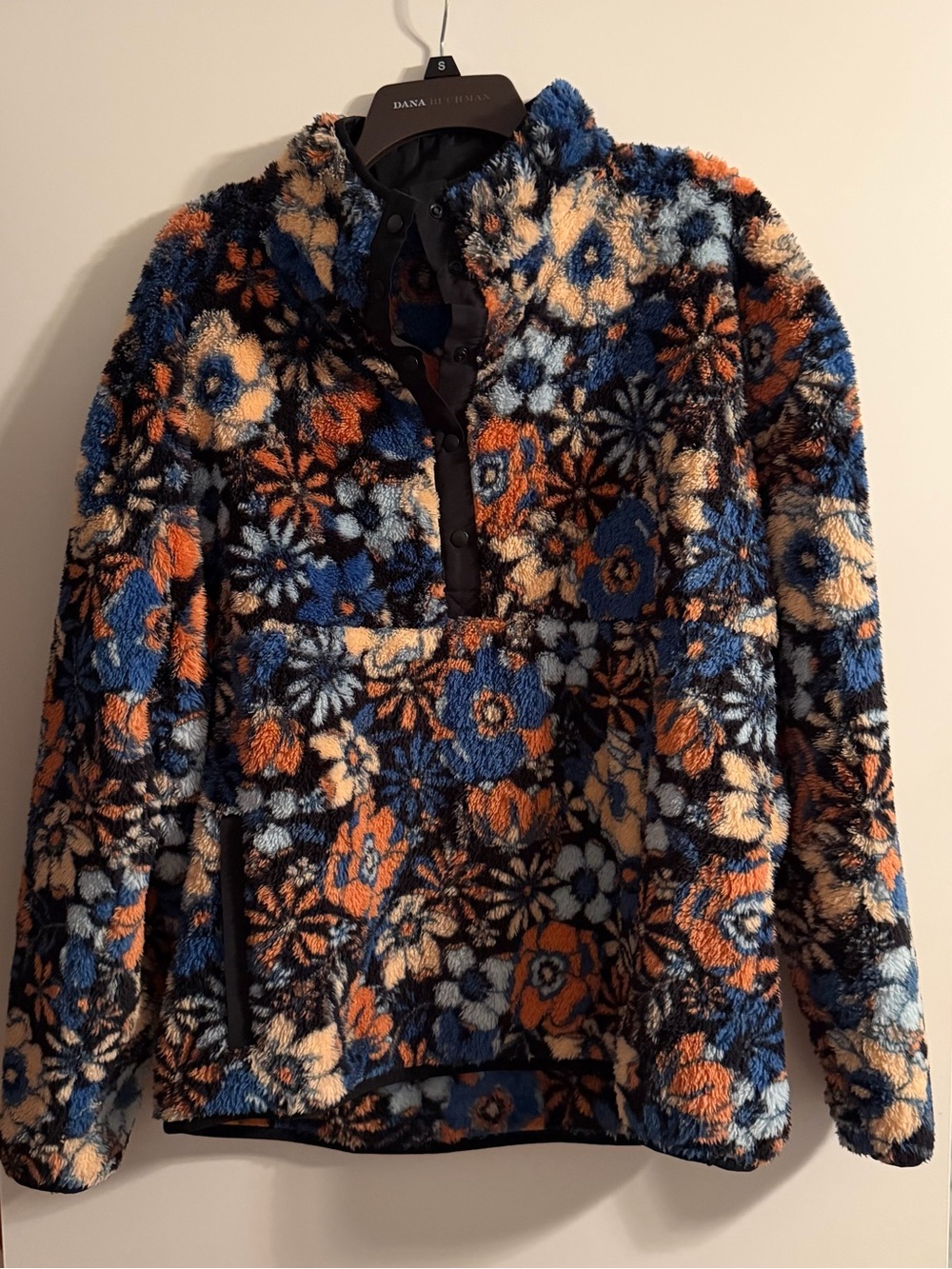 Hurley Floral Sherpa Snap Pullover - Blue, Orange, Cream